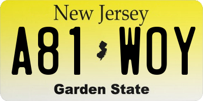 NJ license plate A81WOY