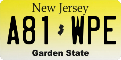 NJ license plate A81WPE