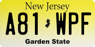 NJ license plate A81WPF