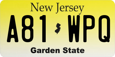 NJ license plate A81WPQ