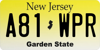 NJ license plate A81WPR