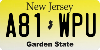 NJ license plate A81WPU