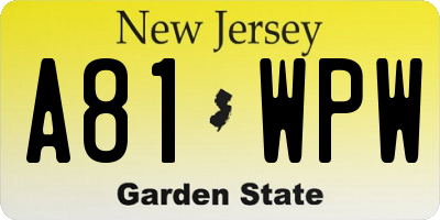 NJ license plate A81WPW