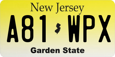 NJ license plate A81WPX