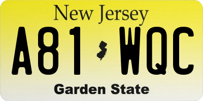 NJ license plate A81WQC