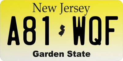 NJ license plate A81WQF