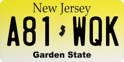 NJ license plate A81WQK