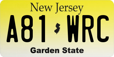 NJ license plate A81WRC