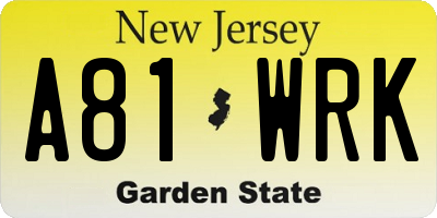 NJ license plate A81WRK