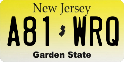 NJ license plate A81WRQ