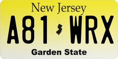 NJ license plate A81WRX