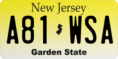 NJ license plate A81WSA