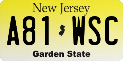 NJ license plate A81WSC