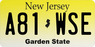 NJ license plate A81WSE