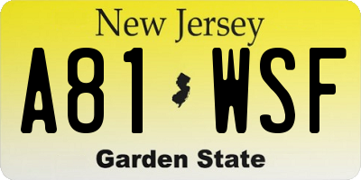 NJ license plate A81WSF