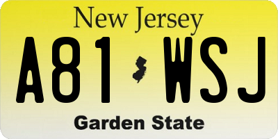NJ license plate A81WSJ