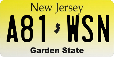 NJ license plate A81WSN