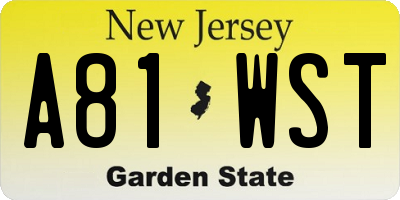 NJ license plate A81WST