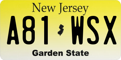 NJ license plate A81WSX