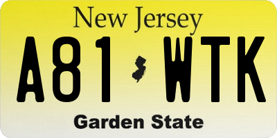 NJ license plate A81WTK