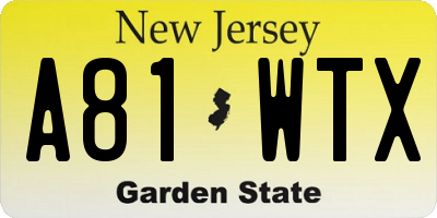 NJ license plate A81WTX