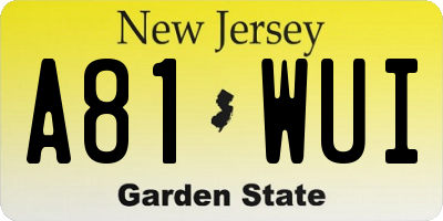 NJ license plate A81WUI