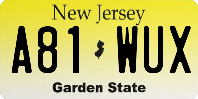 NJ license plate A81WUX