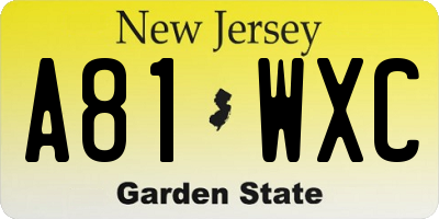 NJ license plate A81WXC