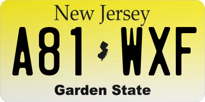 NJ license plate A81WXF