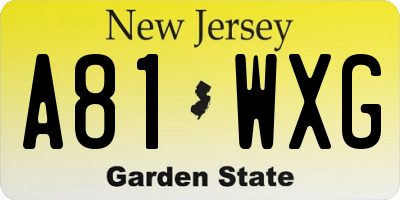 NJ license plate A81WXG