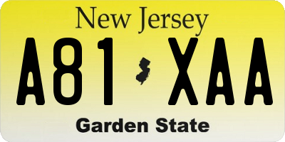 NJ license plate A81XAA