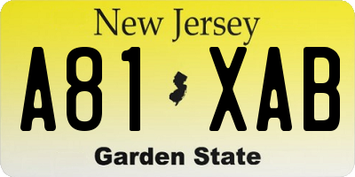 NJ license plate A81XAB
