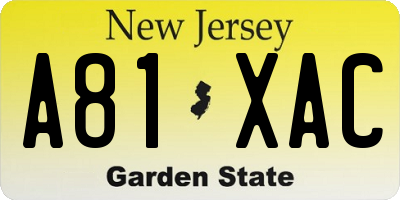 NJ license plate A81XAC