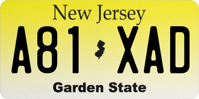 NJ license plate A81XAD