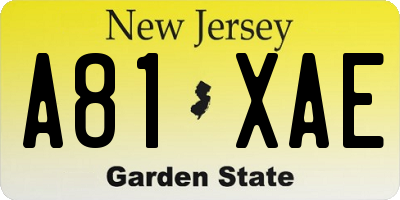 NJ license plate A81XAE