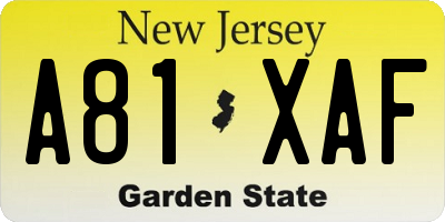 NJ license plate A81XAF