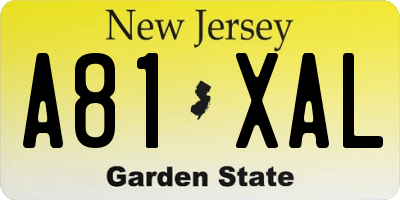 NJ license plate A81XAL