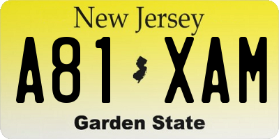 NJ license plate A81XAM