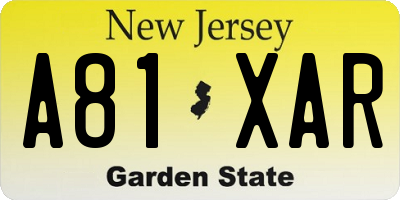 NJ license plate A81XAR