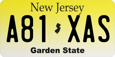NJ license plate A81XAS