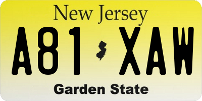 NJ license plate A81XAW