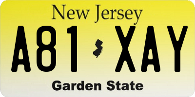 NJ license plate A81XAY