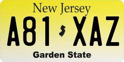 NJ license plate A81XAZ