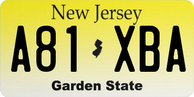 NJ license plate A81XBA