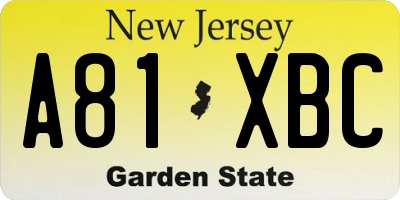 NJ license plate A81XBC
