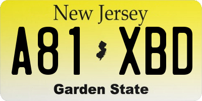 NJ license plate A81XBD