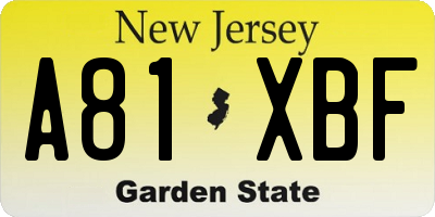 NJ license plate A81XBF