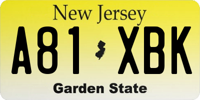 NJ license plate A81XBK