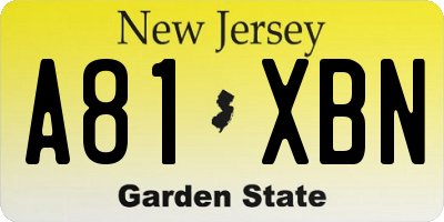 NJ license plate A81XBN