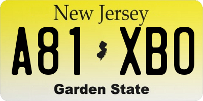 NJ license plate A81XBO